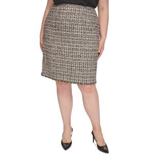 New CALVIN KLEIN Metallic Boucle Tweed Pencil Skirt Knee Length Neutral Size 20W